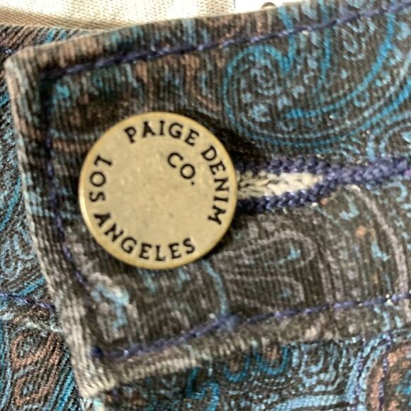 PAIGE Women’s Verdugo Ultra Skinny Paisley Print Denim Jeans Blue/Brown Size 27 - Picture 5 of 12
